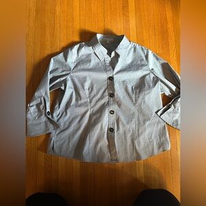 Foxcroft Shaped Fit Blue & White Cotton Button-Up, Size 18W